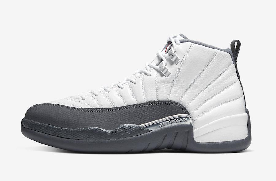 Jordan 12 White Dark Grey Basketball Shoes