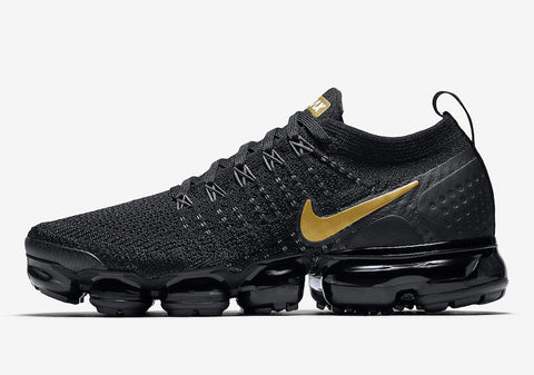 Air VaporMax Flyknit 2 Black Metallic Gold Shoes