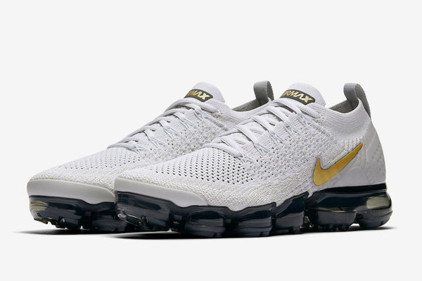 Air VaporMax Flyknit 2 White Gold Swoosh Shoes