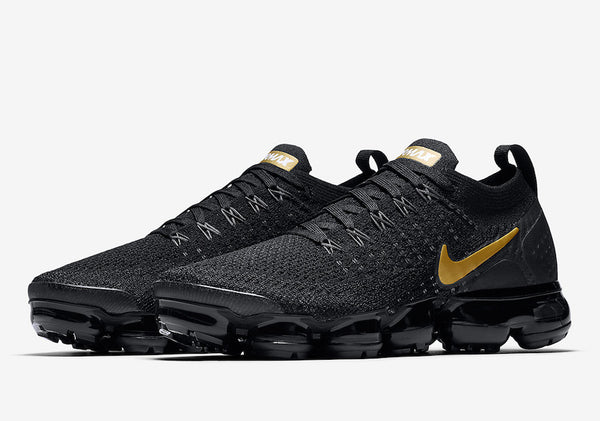 Air VaporMax Flyknit 2 Black Metallic Gold Shoes