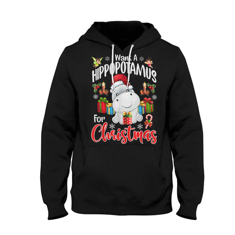 I Want A Hippopotamus For Xmas Hippo 2D Pullover Hoodie Christmas Gift Ideas